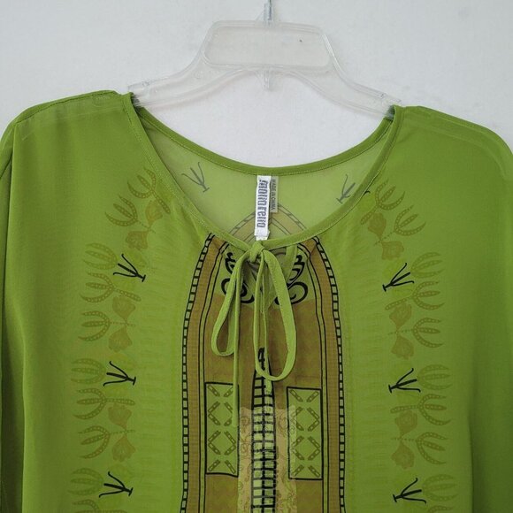 Monoreno Top Womens L Green Sheer Navajo‎ Print Tunic Cover Up Angel Sleeve New - Picture 4 of 11